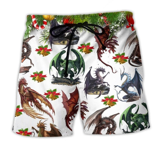 Dragon Christmas Bells Festive Fantasy Beach Shorts Print View For Coastal Escapes And Casual Outings