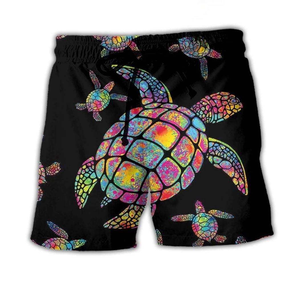 Ocean Turtle Hippie Vibes Beach Shorts Design Detail For Weekend Getaways And Beach Days
