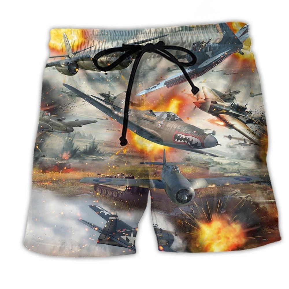 Combat Airplane Fire Beach Shorts For Warm Weather Outings And Thoughtful Gift Giving