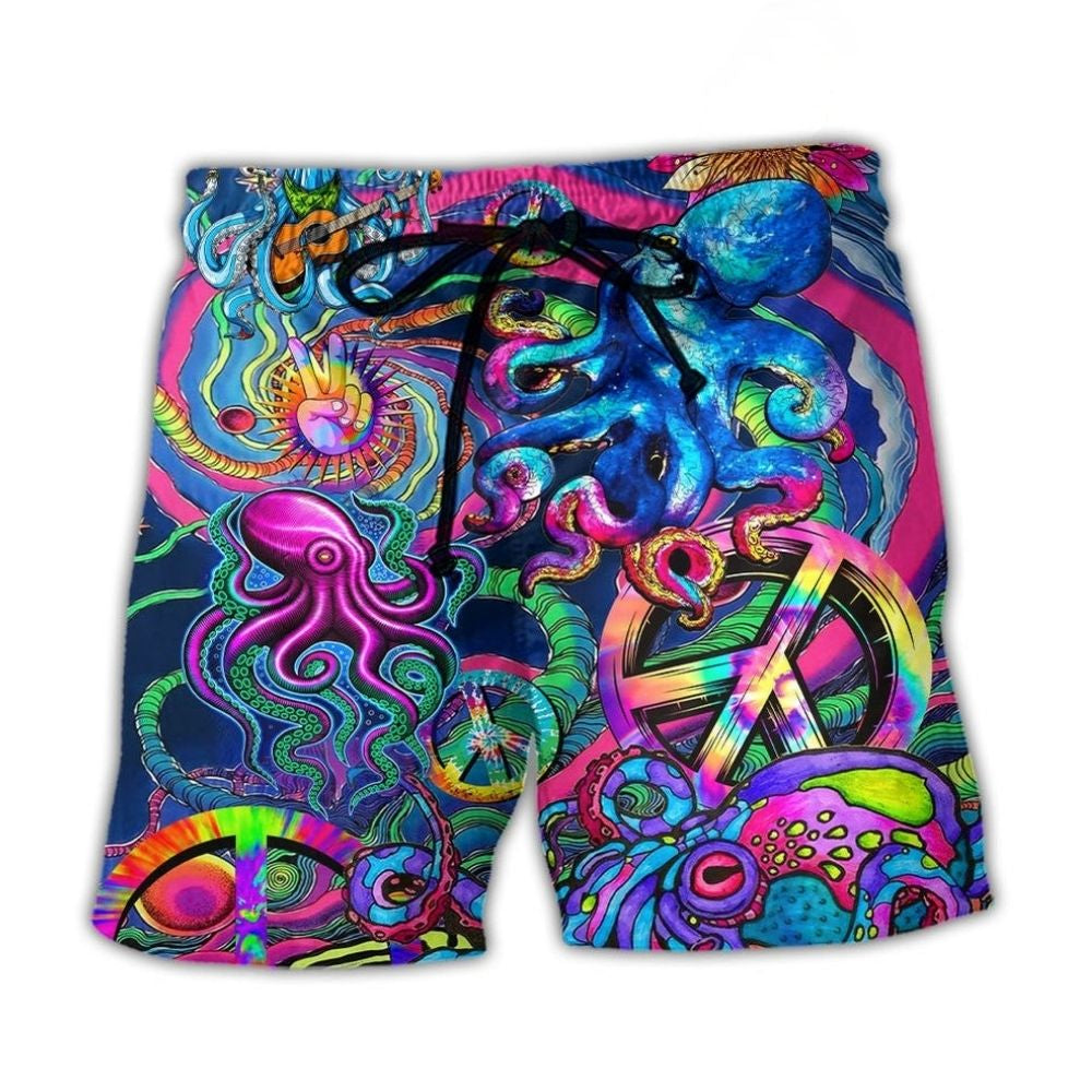 Hippie Octopus Colorful Tie Dye Beach Shorts Pattern View For Coastal Holidays And Casual Activities