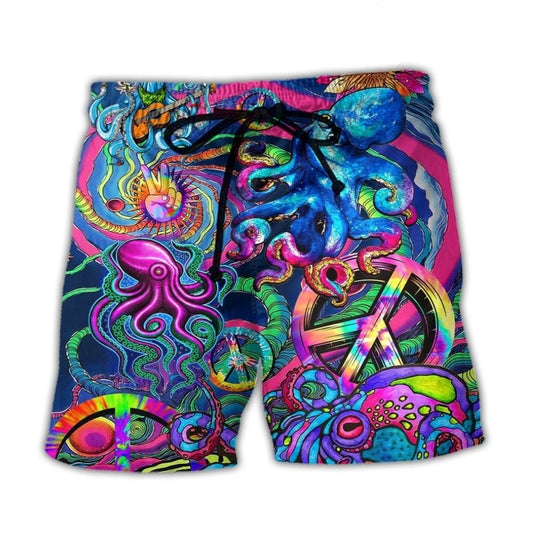 Hippie Octopus Colorful Tie Dye Beach Shorts Pattern View For Coastal Holidays And Casual Activities