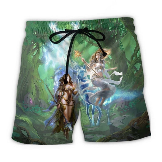 I Believe In Magic Fantasy Quote Beach Shorts Artwork View For Seaside Trips And Casual Style