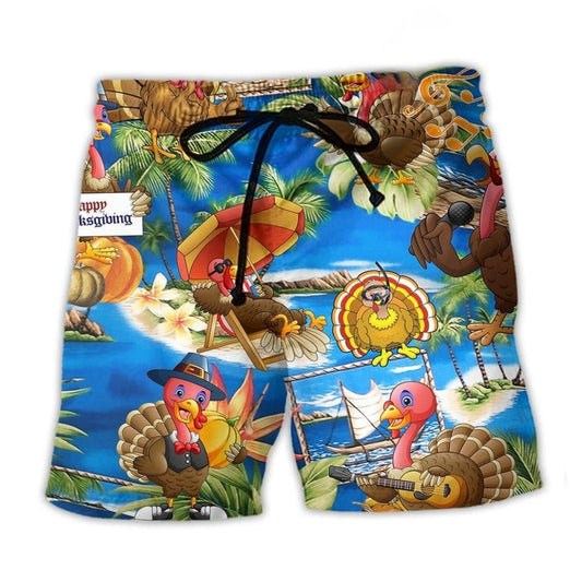 Turkey Happy Thanksgiving Day Beach Shorts Print Detail For Festive Outdoor Gatherings