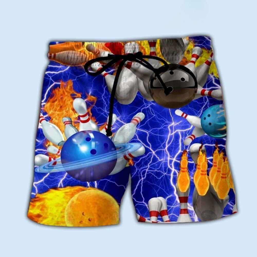 Bowling Humor Life Beach Shorts Artwork Detail For Comfortable Everyday Summer Wear