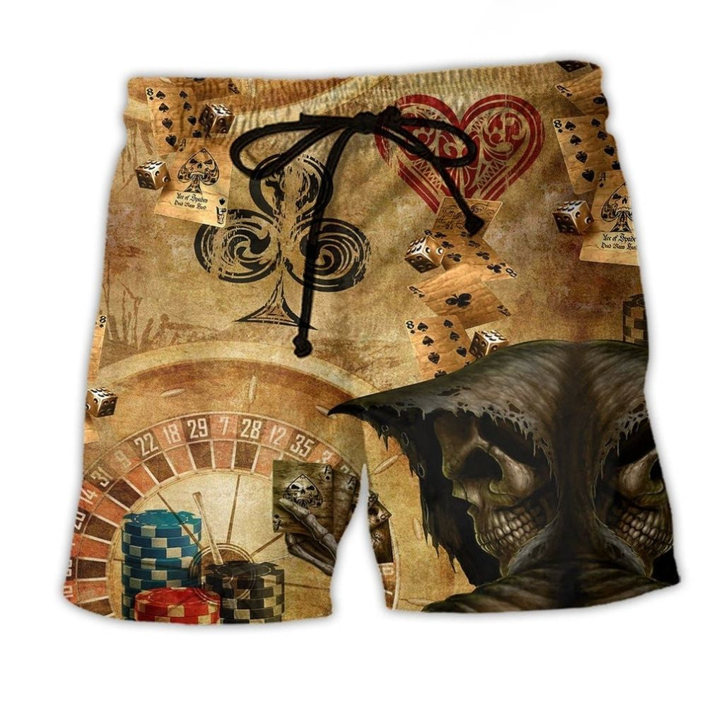Skull Dead Hand Poker Beach Shorts For Oceanfront Weekends And Bright Summer Outfits