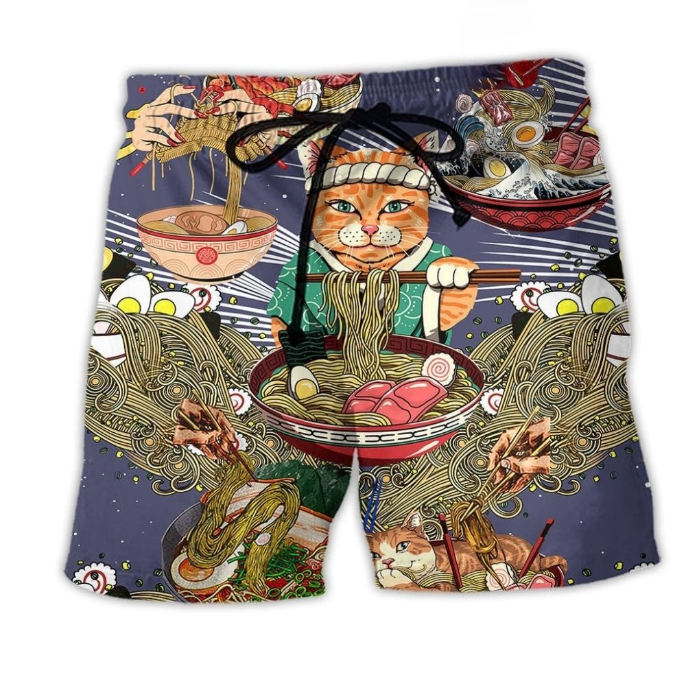 Cat Eating Cute Beach Shorts For Warm Weather Outings And Lightweight Summer Style