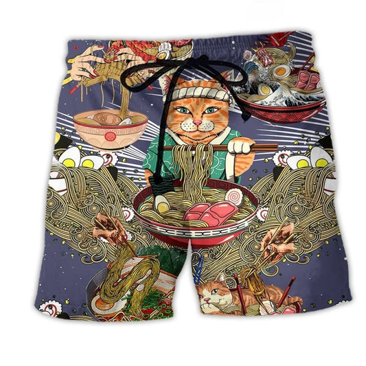 Cat Eating Cute Beach Shorts For Warm Weather Outings And Lightweight Summer Style
