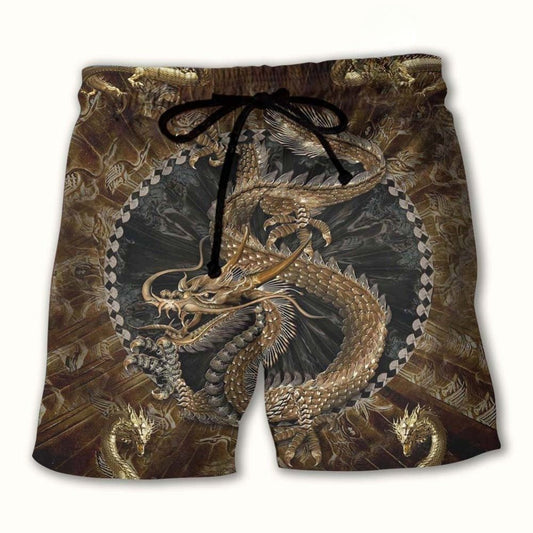 Vintage Dragon Fantasy Beach Shorts Artwork Detail For Comfortable Everyday Summer Wear