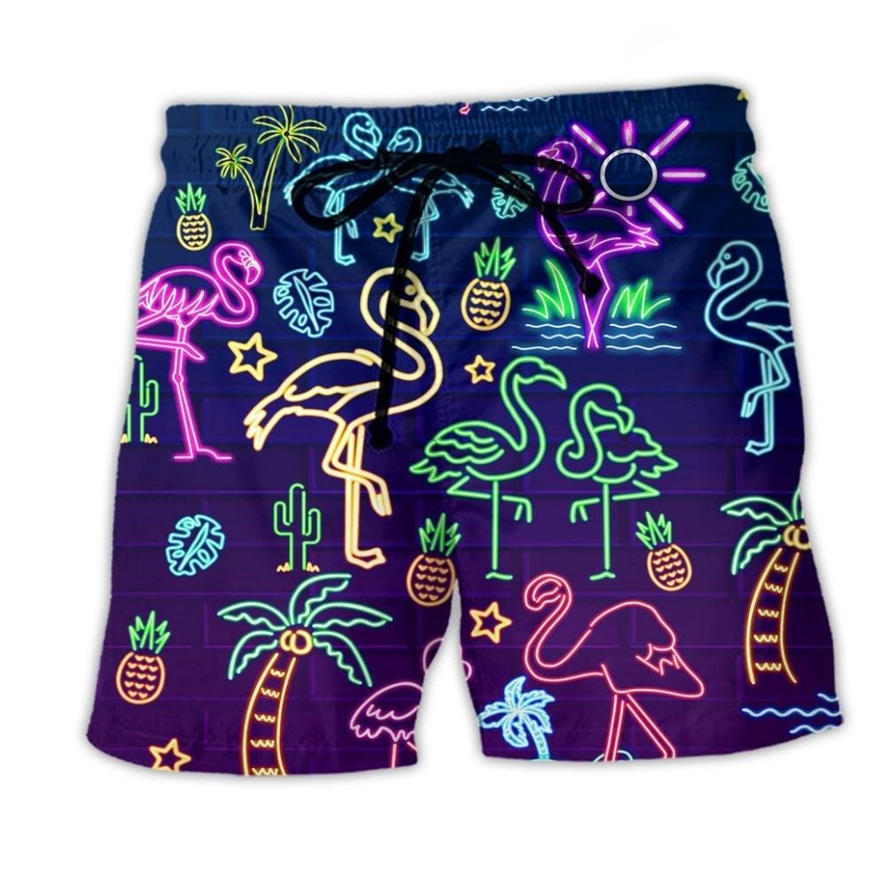 Flamingo Stand Tall Dream Big Beach Shorts Design Detail For Resort And Beach Day Style