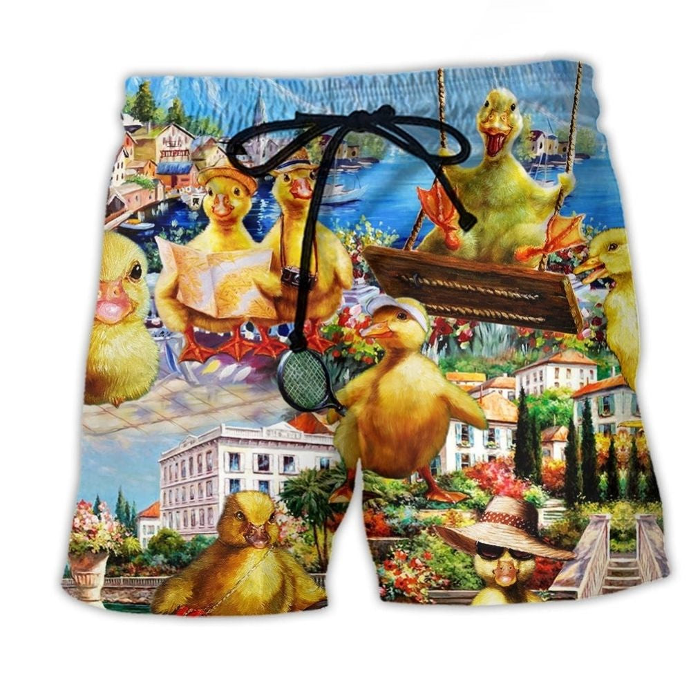 Duck Adventure Funny Wildlife Beach Shorts Graphic Detail For Resort Trips And Casual Outings
