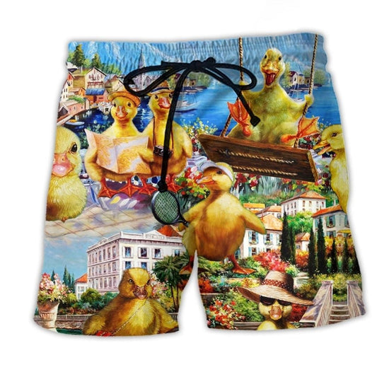 Duck Adventure Funny Wildlife Beach Shorts Graphic Detail For Resort Trips And Casual Outings