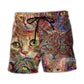 Funny Colorful Cat Art Lover Beach Shorts Print Detail For Beach Activities And Vacation Wear