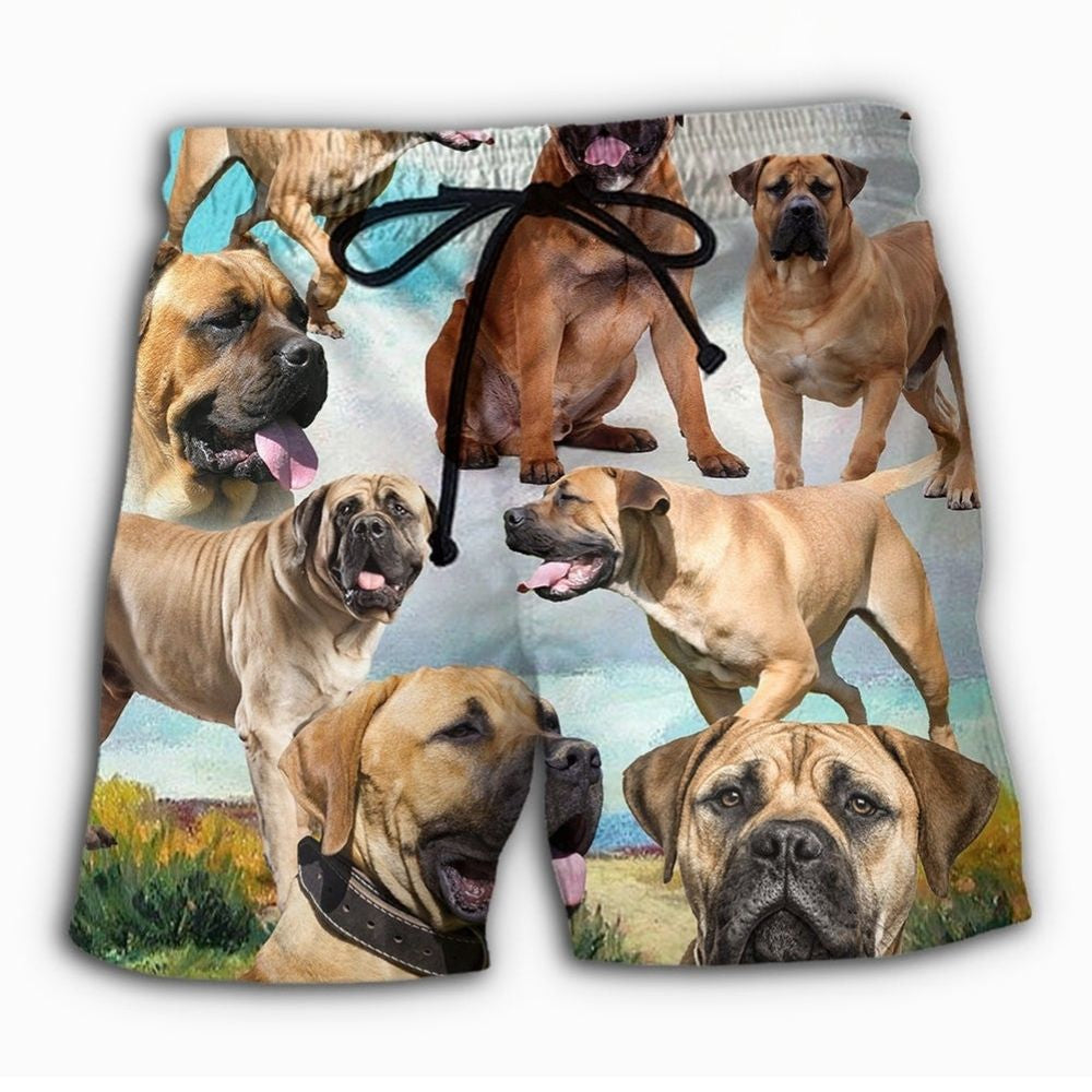 Bullmastiff Lovely Dog Portrait Beach Shorts Pattern Detail For Sunny Outdoor Activities
