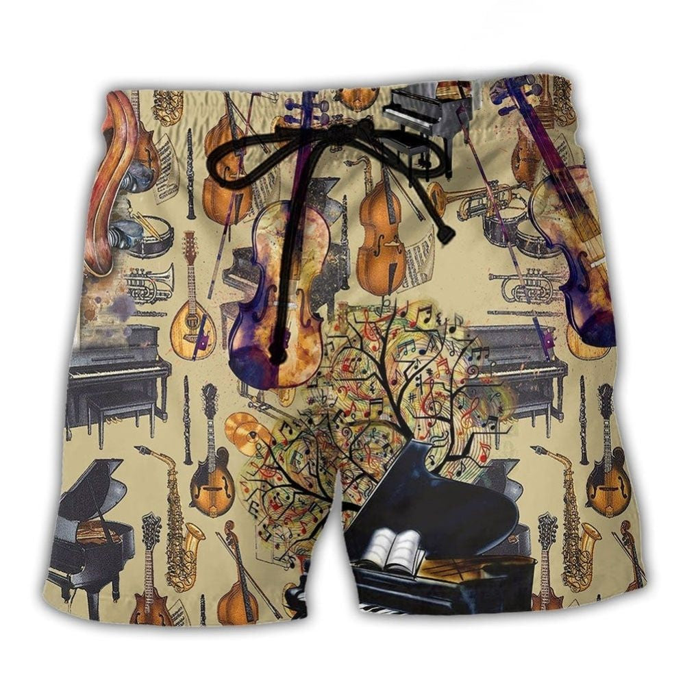 Retro Music Beach Shorts For Coastal Road Trips And Bright Summer Outfits