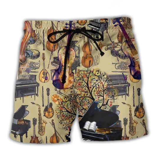 Retro Music Beach Shorts For Coastal Road Trips And Bright Summer Outfits