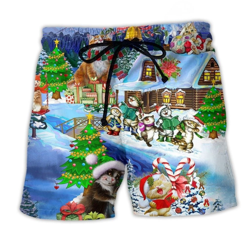 Christmas Cat Gift Beach Shorts For Island Escapes And Comfortable Resort Style