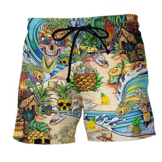 Skull Pineapple Tropical Beach Shorts Print Detail For Thoughtful Gift Giving