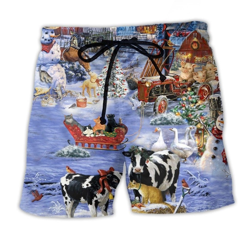 Farm Christmas Beach Shorts For Summer Vacations And Comfortable Resort Style