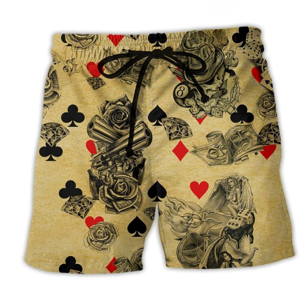 Floral Skull Poker Gambling Beach Shorts For Coastal Adventures And Flexible Everyday Wear