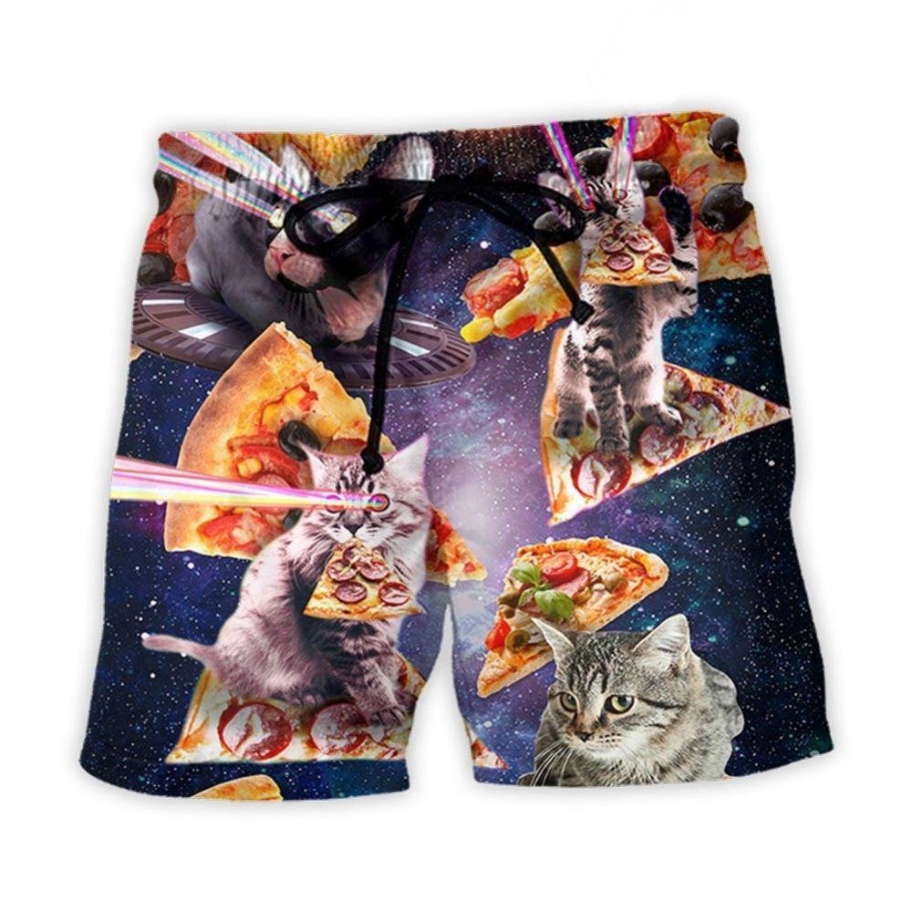 Pizza Cat Galaxy Fantasy Beach Shorts For Beach Trips And Relaxed Vacation Styling