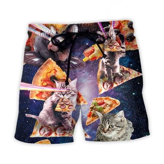 Pizza Cat Galaxy Fantasy Beach Shorts For Beach Trips And Relaxed Vacation Styling