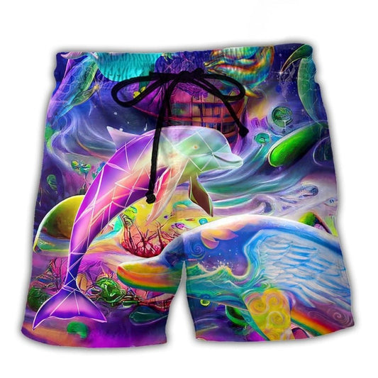 Dolphin Rainbow Jump Fantasy Ocean Beach Shorts Print Detail For Beach Activities And Vacation Wear