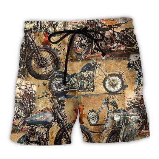 Vintage Motorcycle Ride Life Beach Shorts Design Detail For Casual Warm Weather Outfits