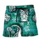 Tiki Turtle Green Beach Shorts Print Detail For Relaxed Warm Weather Outfits