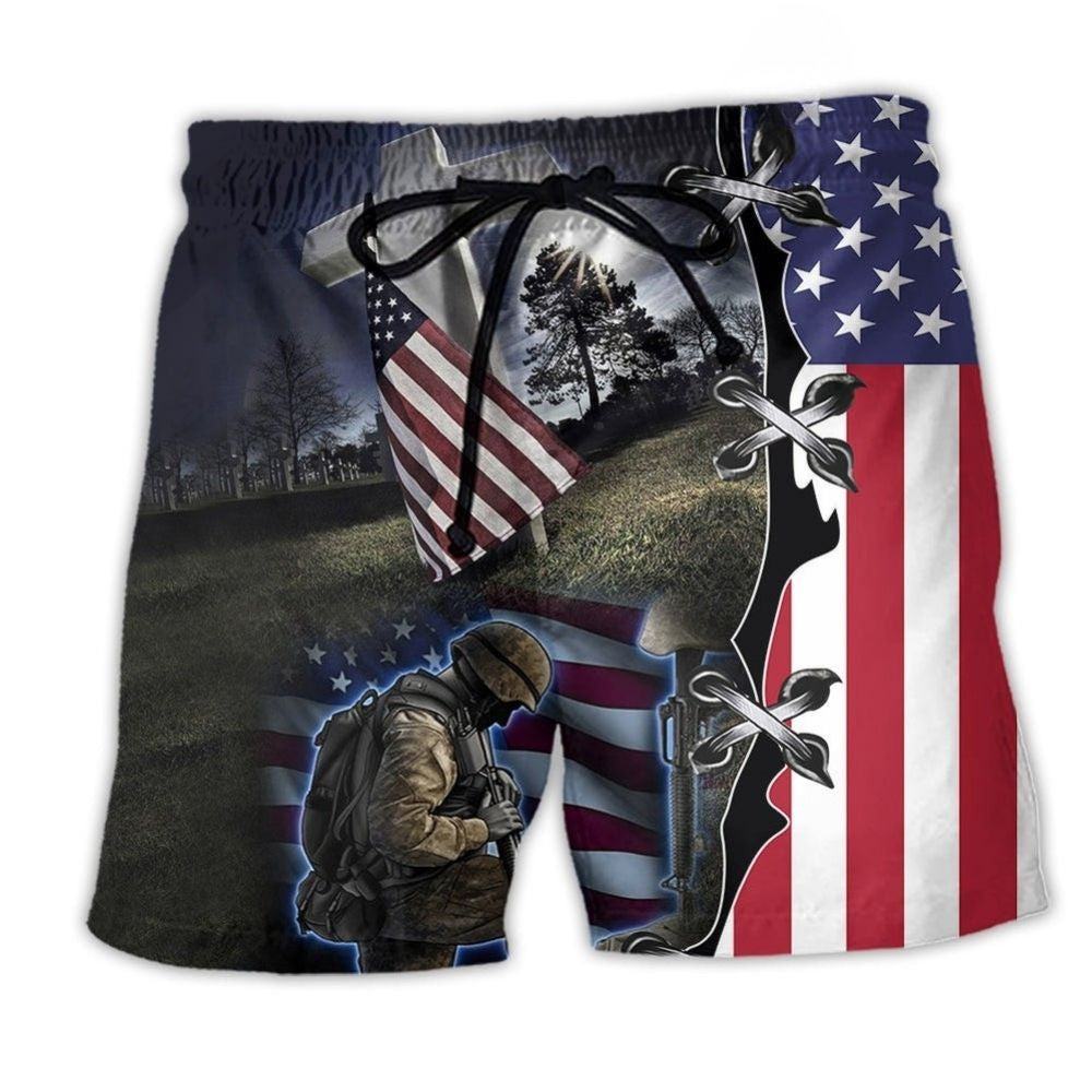 Veteran Strong Proud Beach Shorts Pattern View For Heritage Inspired Vacation Wear