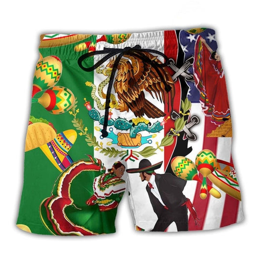 Mexican American Pride Heritage Beach Shorts For Sunny Day Getaways And Laid Back Daily Wear