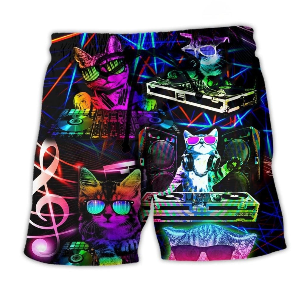 DJ Cat Music Lifestyle Beach Shorts Artwork View For Seaside Trips And Casual Style