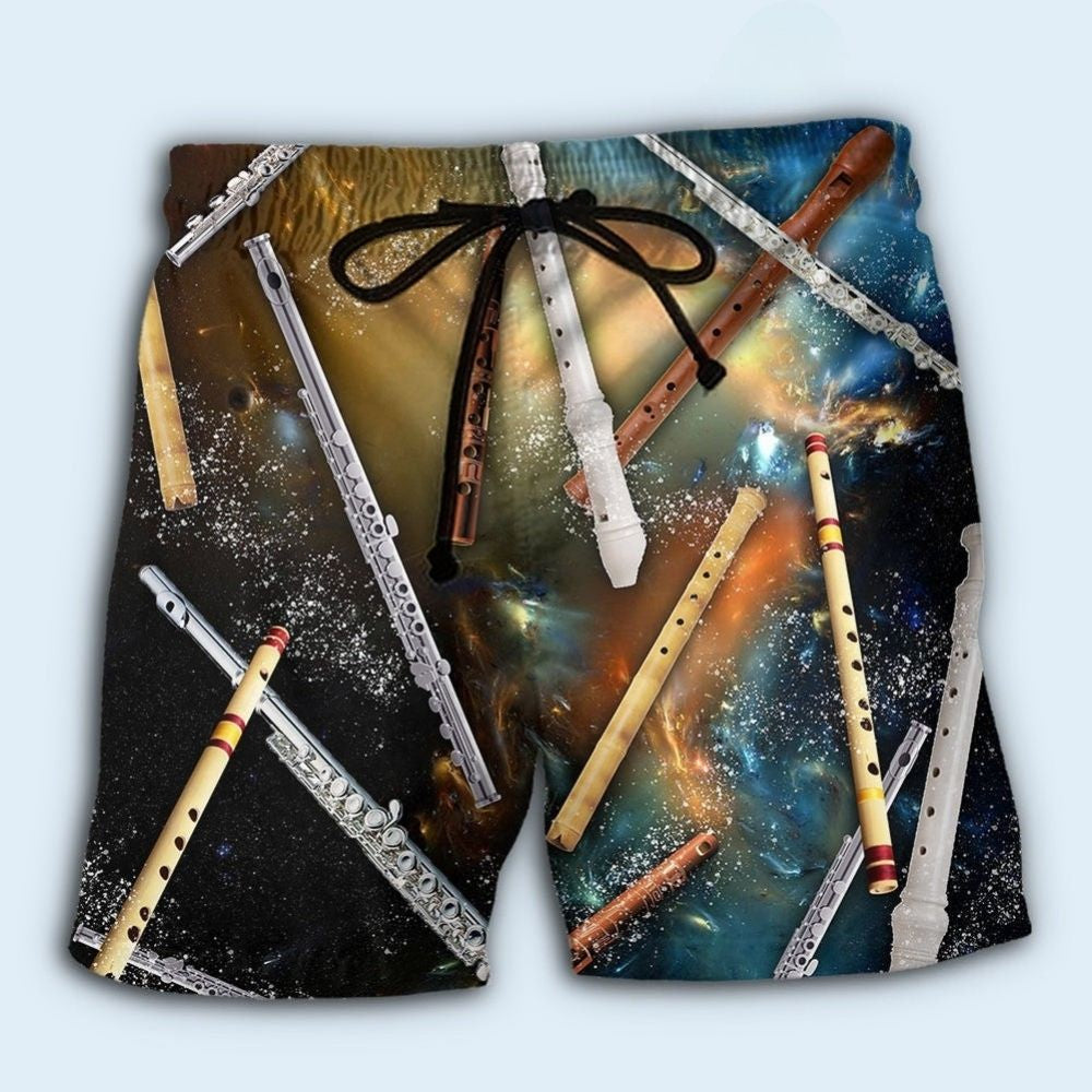Flute Galaxy Mysterious Music Beach Shorts Design View For Comfortable Resort And Beach Styling