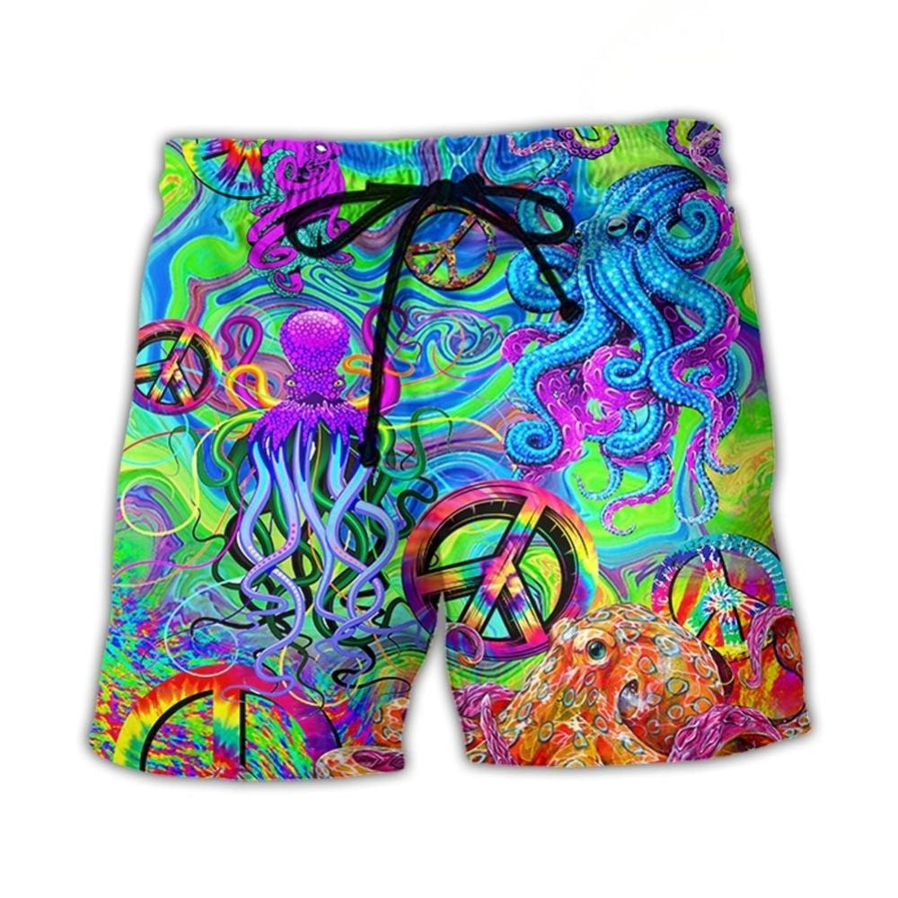 Hippie Octopus Colorful Tie Dye Beach Shorts Design Detail For Casual Warm Weather Outfits