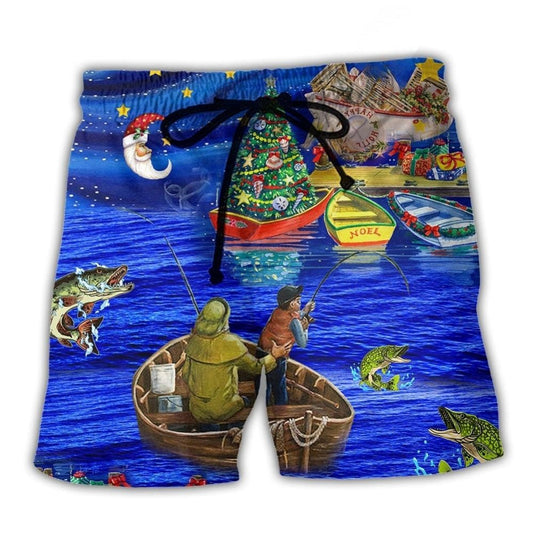 Fishing Lover Christmas Night Beach Shorts Print View For Coastal Escapes And Casual Outings