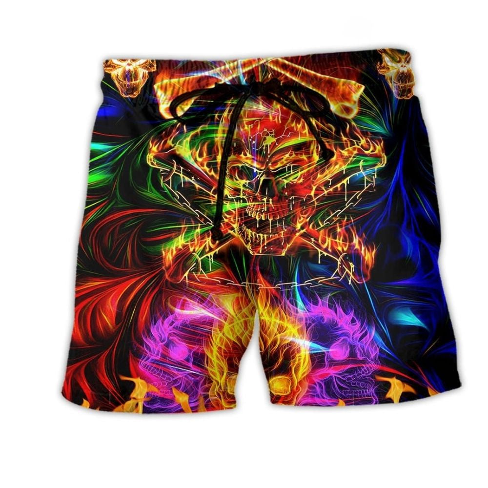 Skull Fire Angry Beach Shorts For Poolside Relaxation And Summer Adventures