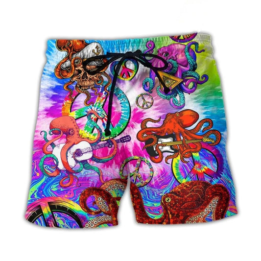 Happy Hippie Octopus Tie Dye Beach Shorts For Coastal Adventures And Relaxed Summer Wear