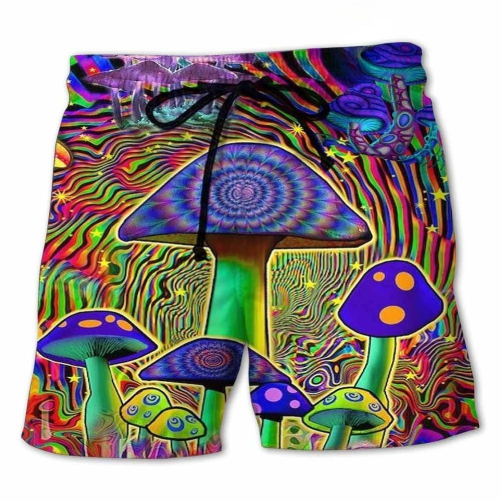 Colorful Mushroom Hippie Love Beach Shorts Print Detail For Beach Activities And Vacation Wear