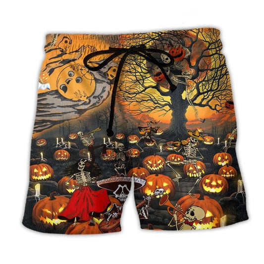 Halloween Skull Darkness Night Beach Shorts Pattern View For Bold Warm Weather Outfits