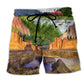 Camping Flamingo Landscape Beach Shorts For Resort Getaways And Bright Summer Outfits