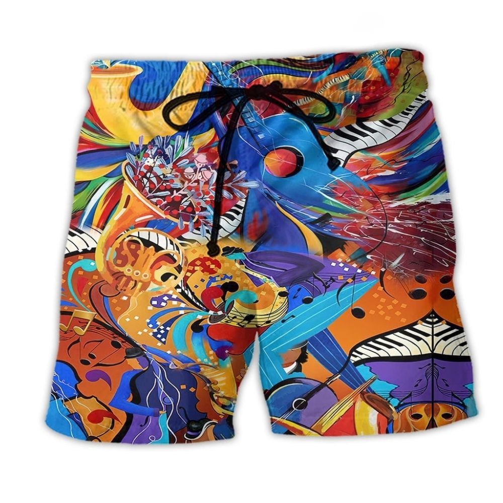 Music Journey Inspired Beach Shorts Artwork Detail For Music Lovers And Gift Giving