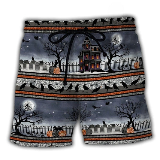 Scared Spooky Night Border Halloween Beach Shorts For Coastal Road Trips And Leisure And Relaxation
