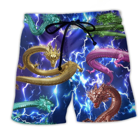 Dragon Lightning Fantasy Power Beach Shorts Pattern View For Resort Days And Outdoor Activities