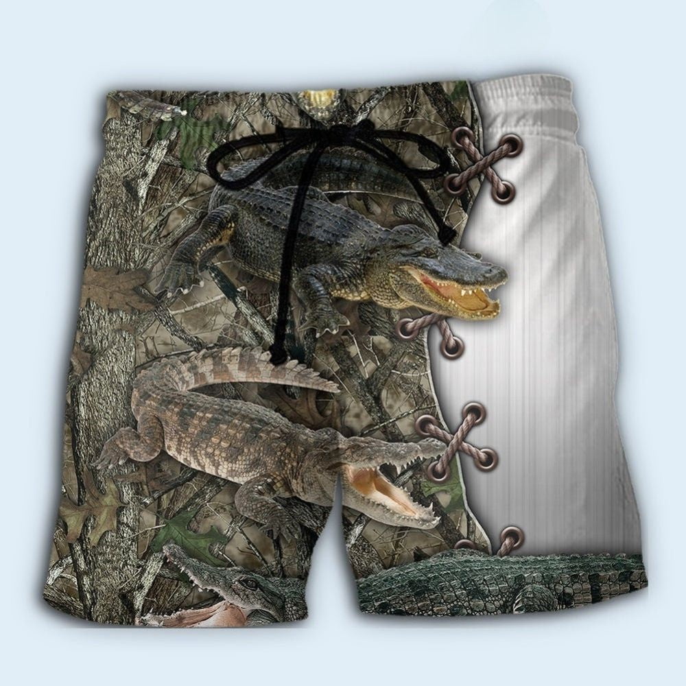 Crocodile Hunting Wildlife Beach Shorts Design View For Summer Events And Coastal Getaways