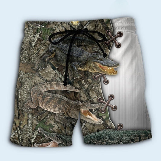 Crocodile Hunting Wildlife Beach Shorts Design View For Summer Events And Coastal Getaways
