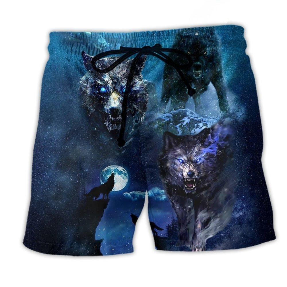 Wolf Survival Blue Night Beach Shorts For Casual Day Trips And Easy Warm Weather Wear