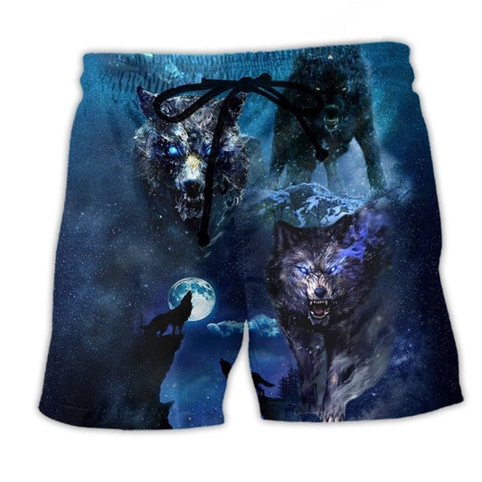 Wolf Survival Blue Night Beach Shorts For Casual Day Trips And Easy Warm Weather Wear