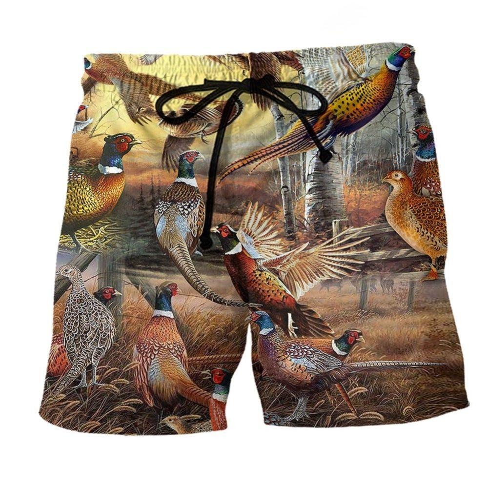 Pheasant Hunting Time Outdoor Beach Shorts Design Detail For Coastal Escapes And Daily Wear