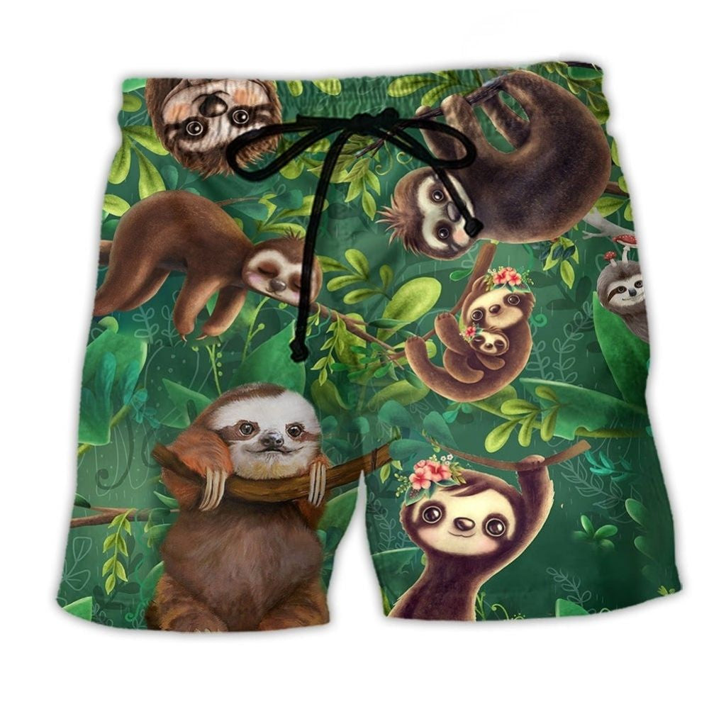 Sloth Cute Animal Beach Shorts Pattern View For Relaxed Vacation Styling
