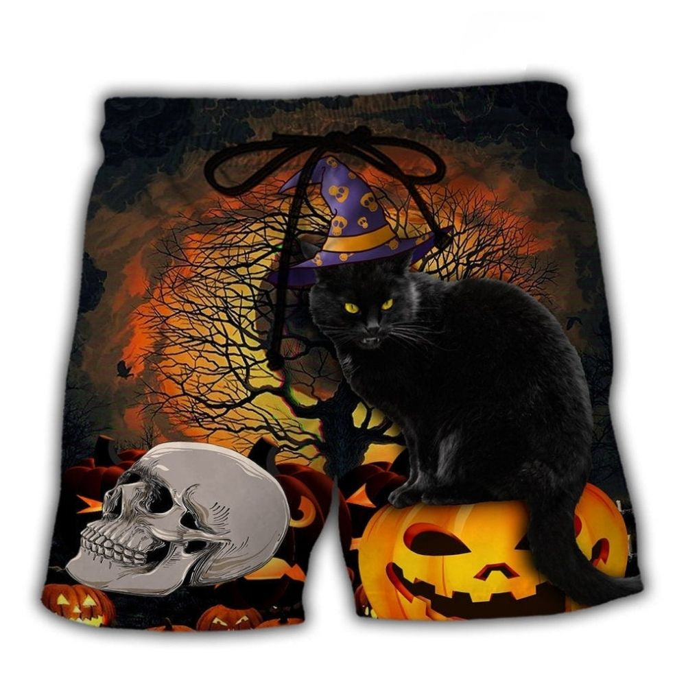 Black Cat Pumpkin Scary Beach Shorts For Beach Days And Leisure And Relaxation