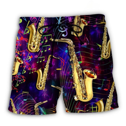 Neon Saxophone Music Beach Shorts For Island Escapes And Comfortable Resort Style